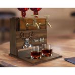 BK Gift Kişiye Özel Kabartma Geyik Tasarımlı Çift Musluklu Doğal Ahşap İçki Standı-1, İçki Standı, Doğum Günü Hediyesi, Ev Hediyesi, Erkek Hediye