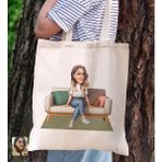 Bk Gift Kişiye Özel Kadın Karikatürlü Kanvas Bez Plaj Çantası Baskılı Omuz Çantası-11, Alışveriş Çantası, Arkadaşa Hediye