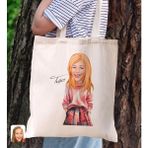 Bk Gift Kişiye Özel Kadın Karikatürlü Kanvas Bez Plaj Çantası Baskılı Omuz Çantası-12, Alışveriş Çantası, Arkadaşa Hediye