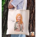 Bk Gift Kişiye Özel Kadın Karikatürlü Kanvas Bez Plaj Çantası Baskılı Omuz Çantası-18, Alışveriş Çantası, Arkadaşa Hediye