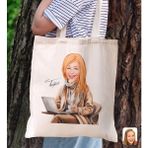 Bk Gift Kişiye Özel Kadın Karikatürlü Kanvas Bez Plaj Çantası Baskılı Omuz Çantası-21, Alışveriş Çantası, Arkadaşa Hediye