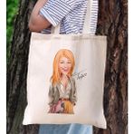 Bk Gift Kişiye Özel Kadın Karikatürlü Kanvas Bez Plaj Çantası Baskılı Omuz Çantası-5, Alışveriş Çantası, Arkadaşa Hediye