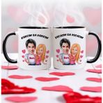 Bk Gift Kişiye Özel Karıcım-Kocacım Karikatürlü Ikili Siyah Kupa Bardak