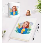 Bk Gift Kişiye Özel Öğretmen Karikatürlü Beyaz Defter Kalem Kupa Seti - 6