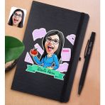 Bk Gift Kişiye Özel Öğretmen Karikatürlü Siyah Defter ve Metal Versatil Kalem(0,7 Kurşun) Hediye Seti-5