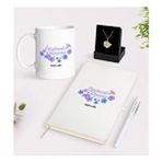 BK Gift Kişiye Özel Öğretmenler Gününüz Kutlu Olsun Beyaz Kupa Defter Kalem ve Isimli Papatya Kolye Hediye