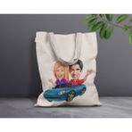 Bk Gift Kişiye Özel Sevgililer Karikatürlü Kanvas Bez Çanta, Baskılı Omuz Çantası, Alışveriş Çantası, Plaj Çantası, Sevgiliye Hediye-10 - Desenli