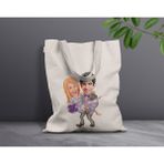 Bk Gift Kişiye Özel Sevgililer Karikatürlü Kanvas Bez Çanta, Baskılı Omuz Çantası, Alışveriş Çantası, Plaj Çantası, Sevgiliye Hediye-13 - Desenli