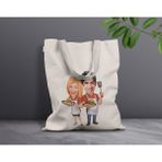 Bk Gift Kişiye Özel Sevgililer Karikatürlü Kanvas Bez Çanta, Baskılı Omuz Çantası, Alışveriş Çantası, Plaj Çantası, Sevgiliye Hediye-14 - Desenli
