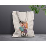 Bk Gift Kişiye Özel Sevgililer Karikatürlü Kanvas Bez Çanta, Baskılı Omuz Çantası, Alışveriş Çantası, Plaj Çantası, Sevgiliye Hediye-15 - Desenli