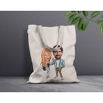 Bk Gift Kişiye Özel Sevgililer Karikatürlü Kanvas Bez Çanta, Baskılı Omuz Çantası, Alışveriş Çantası, Plaj Çantası, Sevgiliye Hediye-17 - Desenli