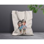 Bk Gift Kişiye Özel Sevgililer Karikatürlü Kanvas Bez Çanta, Baskılı Omuz Çantası, Alışveriş Çantası, Plaj Çantası, Sevgiliye Hediye-24 - Desenli