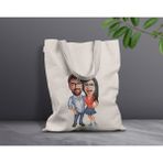 Bk Gift Kişiye Özel Sevgililer Karikatürlü Kanvas Bez Çanta, Baskılı Omuz Çantası, Alışveriş Çantası, Plaj Çantası, Sevgiliye Hediye-27 - Desenli