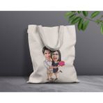Bk Gift Kişiye Özel Sevgililer Karikatürlü Kanvas Bez Çanta, Baskılı Omuz Çantası, Alışveriş Çantası, Plaj Çantası, Sevgiliye Hediye-29 - Desenli