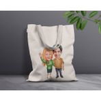 Bk Gift Kişiye Özel Sevgililer Karikatürlü Kanvas Bez Çanta, Baskılı Omuz Çantası, Alışveriş Çantası, Plaj Çantası, Sevgiliye Hediye-30 - Desenli