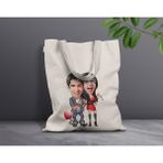 Bk Gift Kişiye Özel Sevgililer Karikatürlü Kanvas Bez Çanta, Baskılı Omuz Çantası, Alışveriş Çantası, Plaj Çantası, Sevgiliye Hediye-32 - Desenli