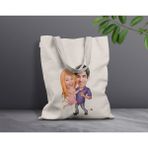 Bk Gift Kişiye Özel Sevgililer Karikatürlü Kanvas Bez Çanta, Baskılı Omuz Çantası, Alışveriş Çantası, Plaj Çantası, Sevgiliye Hediye-34 - Desenli