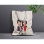 Bk Gift Kişiye Özel Sevgililer Karikatürlü Kanvas Bez Çanta, Baskılı Omuz Çantası, Alışveriş Çantası, Plaj Çantası, Sevgiliye Hediye-35 - Desenli