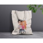 Bk Gift Kişiye Özel Sevgililer Karikatürlü Kanvas Bez Çanta, Baskılı Omuz Çantası, Alışveriş Çantası, Plaj Çantası, Sevgiliye Hediye-36 - Desenli