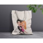 Bk Gift Kişiye Özel Sevgililer Karikatürlü Kanvas Bez Çanta, Baskılı Omuz Çantası, Alışveriş Çantası, Plaj Çantası, Sevgiliye Hediye-43 - Desenli