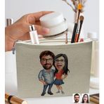 Bk Gift Kişiye Özel Sevgililer Karikatürlü Keten Makyaj Çantası, Sevgiliye Hediye, Arkadaşa Hediye, Sevgililer Günü Hediyesi, Doğum Günü Hediyesi-2