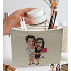 Bk Gift Kişiye Özel Sevgililer Karikatürlü Keten Makyaj Çantası, Sevgiliye Hediye, Arkadaşa Hediye, Sevgililer Günü Hediyesi, Doğum Günü Hediyesi-3