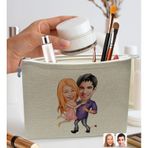 Bk Gift Kişiye Özel Sevgililer Karikatürlü Keten Makyaj Çantası, Sevgiliye Hediye, Arkadaşa Hediye, Sevgililer Günü Hediyesi, Doğum Günü Hediyesi-5