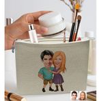Bk Gift Kişiye Özel Sevgililer Karikatürlü Keten Makyaj Çantası, Sevgiliye Hediye, Arkadaşa Hediye, Sevgililer Günü Hediyesi, Doğum Günü Hediyesi-6