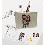BK Gift Kişiye Özel Sevgililer Karikatürlü Keten Makyaj Çantası ve Ayna Seti, Sevgiliye Hediye, Sevgililer Günü Hediyesi, Doğum Günü Hediyesi-2
