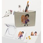 BK Gift Kişiye Özel Sevgililer Karikatürlü Keten Makyaj Çantası ve Ayna Seti, Sevgiliye Hediye, Sevgililer Günü Hediyesi, Doğum Günü Hediyesi-5