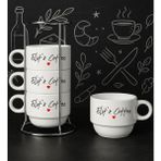 Bk Gift Kişiye Özel Standlı 4'lü Fincan Seti-1 , Yeni Ev Hediyesi, Arkadaşa Hediye - 010 - Beyaz