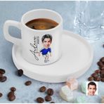 Bk Gift Kişiye Özel Sunum Tabaklı Futbolcu Karikatürlü Kahve Fincanı-11, Sevgiliye Hediye, Aileye Hediye, Arkadaşa Hediye
