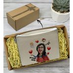 BK Gift Kişiye Özel Süper Anne Karikatürlü Keten Makyaj Çantası, Sevgiliye Hediye, Sevgililer Günü Hediyesi, Doğum Günü Hediyesi
