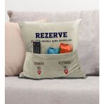 Bk Gift Kişiye Özel Tasarımlı Organizer Kumanda ve Atıştırmalık Cepli Krem Kırlent Yastık- 3, Ev Dekoru, - 43 x 43 cm - Renkli