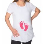 BK Gift Kız Bebek Ayak İzi Tasarımlı Beyaz Hamile Tişört-1