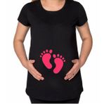 BK Gift Kız Bebek Ayak İzi Tasarımlı Siyah Hamile Tişört-1