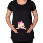 BK Gift Kız Bebek Tasarımlı Siyah Hamile Tişört-1