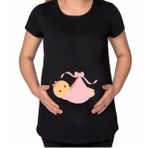 BK Gift Kız Bebek Tasarımlı Siyah Hamile Tişört-3