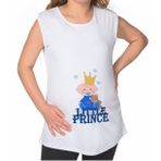 BK Gift Little Prince Tasarımlı Beyaz Sıfır Kol Hamile Tişört-1, Hamile Giyim, Eşe Hediye