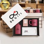 BK Gift Logonuza Özel 10 Adet Kutulu Ahşap Altlıklı Fuşya Fincan & Kolonya & & Aromalı Kahve Seti – Ahşap Kutulu Kurumsal Hediye Seti - Altın