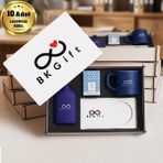 BK Gift Logonuza Özel 10 Adet Kutulu Ahşap Altlıklı Lacivert Fincan & Kolonya & & Aromalı Kahve Seti – Ahşap Kutulu Kurumsal Hediye Seti