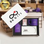 BK Gift Logonuza Özel 10 Adet Kutulu Ahşap Altlıklı Mor Fincan & Kolonya & & Aromalı Kahve Seti – Ahşap Kutulu Kurumsal Hediye Seti