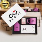 BK Gift Logonuza Özel 10 Adet Kutulu Ahşap Altlıklı Pembe Fincan & Kolonya & & Aromalı Kahve Seti – Ahşap Kutulu Kurumsal Hediye Seti