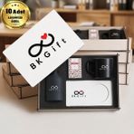 BK Gift Logonuza Özel 10 Adet Kutulu Ahşap Altlıklı Siyah Fincan & Kolonya & & Aromalı Kahve Seti – Ahşap Kutulu Kurumsal Hediye Seti