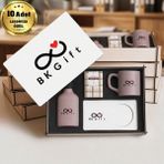 BK Gift Logonuza Özel 10 Adet Kutulu Ahşap Altlıklı Sütlü Kahverengi Fincan & Kolonya & & Aromalı Kahve Seti – Ahşap Kutulu Kurumsal Hediye Seti