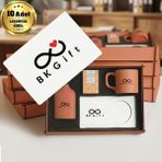 BK Gift Logonuza Özel 10 Adet Kutulu Ahşap Altlıklı Turuncu Fincan & Kolonya & & Aromalı Kahve Seti – Ahşap Kutulu Kurumsal Hediye Seti