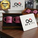 BK Gift Logonuza Özel 10 Adet Kutulu Fuşya Renk Kahve Fincanı Seti – Kutulu Seramik Fincan Kurumsal Hediye Seti - Pembe