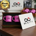 BK Gift Logonuza Özel 10 Adet Kutulu Pembe Renk Kahve Fincanı Seti – Kutulu Seramik Fincan Kurumsal Hediye Seti
