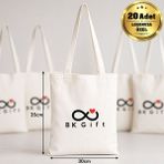 BK Gift Logonuza Özel 20 Adet Uzun Kulp Ham Bez Çanta 30X35 cm - Promosyon Logo Baskılı Ham Bez Çanta - 000Beyaz