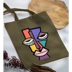 Bk Gift Modern Art Tasarımlı-6 Haki Kumaş Bez Çanta Baskılı Omuz Çantası